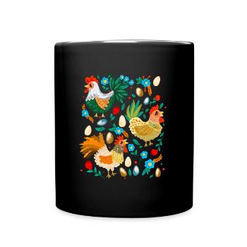 Bunte glückliche Hühner Huhn Liebhaber Hühnerzucht - Tasse einfarbig - Schwarz - Vorne