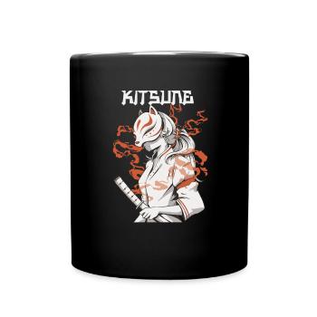 Mask Kitsune Japan Fox Anime Kumiho Manga Otaku - Full Colour Mug - black - Front