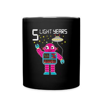 Robot congratulates 5 light years old five years - Full Colour Mug - black - Front