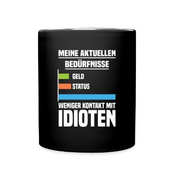 Weniger Kontakt mit Idioten - Tasse einfarbig - Schwarz - Vorne