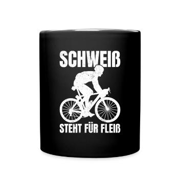 Lustiger Radfahrer Spruch Schweiß Fleiß Fahrrad - Tasse einfarbig - Schwarz - Vorne