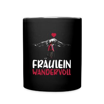 Fräulein Wandervoll Berge Gebirge Wandern Herz - Tasse einfarbig - Schwarz - Vorne