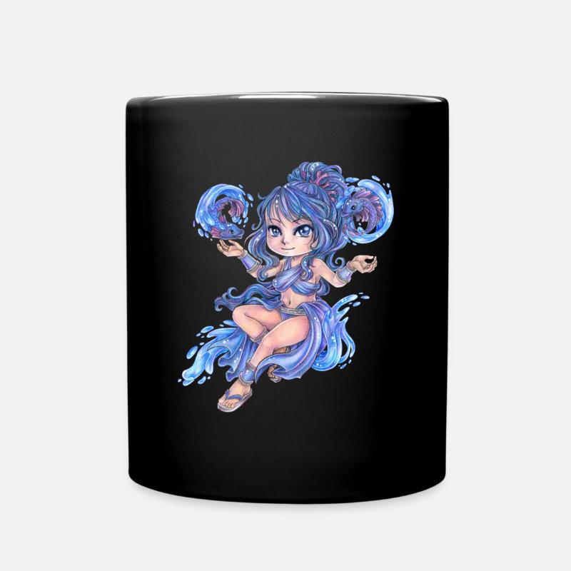 Niedlicher Chibi Wasser Fee Elfe Nymphe Mangastil - Tasse einfarbig - Schwarz