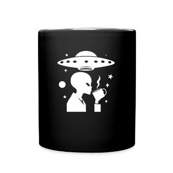 Silhouette extraterrestre avec café et OVNI - Mug uni - noir - Devant