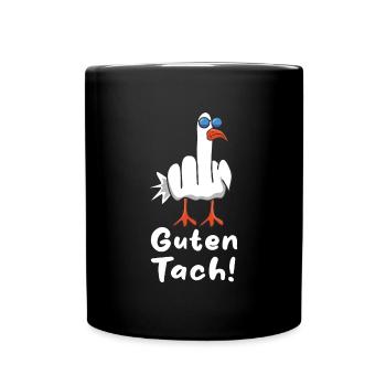 Möwe Guten Tach - Tasse einfarbig - Schwarz - Vorne