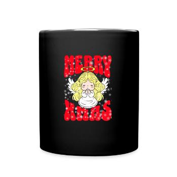 Frohe Weihnachten Mit Einem Kleinen Betenden Engel - Tasse einfarbig - Schwarz - Vorne