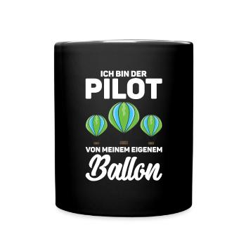 Lustiger Spruch Gasballon Ballonpilot - Tasse einfarbig - Schwarz - Vorne
