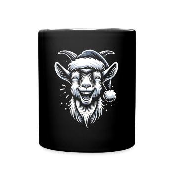 Lustige Weihnachts Ziege mit Nikolausmütze - Tasse einfarbig - Schwarz - Vorne