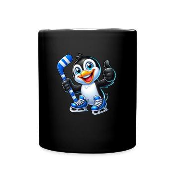 Coole Pinguin Eishockeyspieler Comic - Tasse einfarbig - Schwarz - Vorne