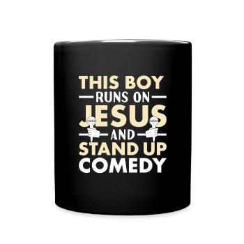 Un comédien s’appuie sur Jésus et fait du stand-up - Mug uni - noir - Devant