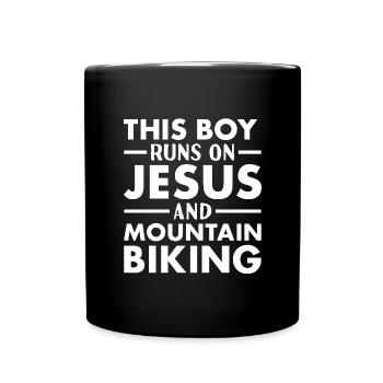 Motard Ce garçon court sur Jésus en VTT - Mug uni - noir - Devant