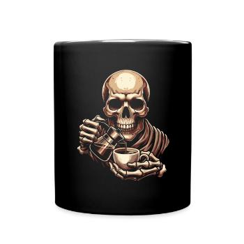 Skull mit Kaffeebecher Kaffee - Tasse einfarbig - Schwarz - Vorne