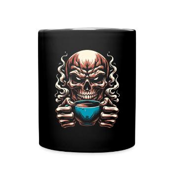 Skull mit Kaffeebecher Kaffee - Tasse einfarbig - Schwarz - Vorne