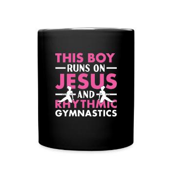 Un garçon gymnaste court sur Jésus et la gymnastique rythmique - Mug uni - noir - Devant