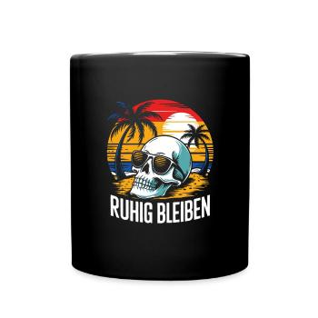 Skull mit Basecap Sonnenbrille am Strand - Tasse einfarbig - Schwarz - Vorne