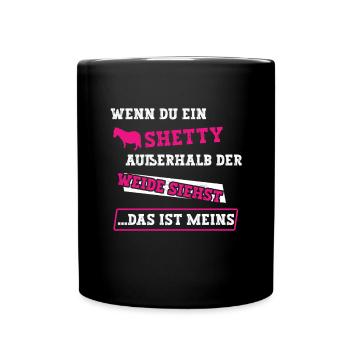 Pferdespruch Shetlandpony Reiten - Tasse einfarbig - Schwarz - Vorne