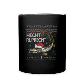 Weihnachtlicher Hecht Ruprecht Angler Humor - Tasse einfarbig - Schwarz - Vorne