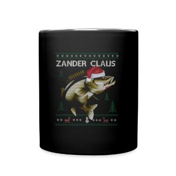 Zander-Fans Weihnachtsfischen Spaß mit Santa-Mütze - Tasse einfarbig - Schwarz - Vorne
