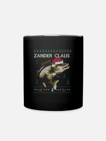 Zander-Fans Weihnachtsfischen Spaß mit Santa-Mütze - Tasse einfarbig - Schwarz