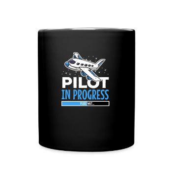 Geschenk für Flugschüler – Pilot in Progress Motiv - Tasse einfarbig - Schwarz - Vorne