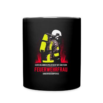 Echte Heldinnen sind Feuerwehrfrauen - Tasse einfarbig - Schwarz - Vorne
