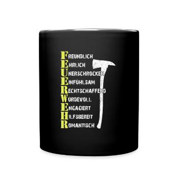 Feuerwehrhelden – Die wahren Alltagsretter - Tasse einfarbig - Schwarz - Vorne