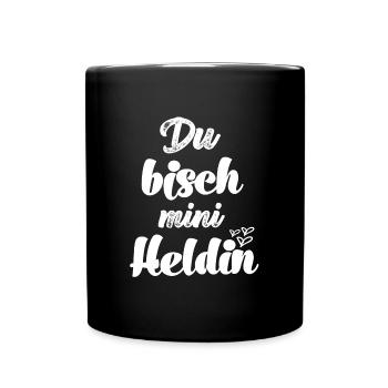 Du bisch min Heldin Patentante fragen Schweiz - Tasse einfarbig - Schwarz - Vorne