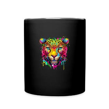 Éclaboussure de peinture arc-en-ciel léopard guépard jaguar - Mug uni - noir - Devant