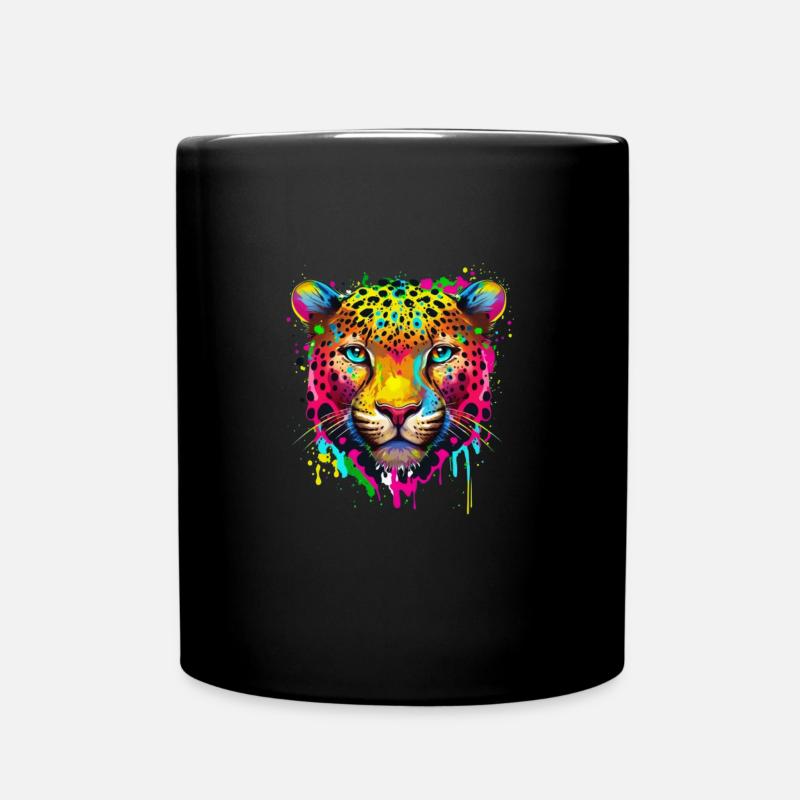 Regenbogen farbspritzer leopard gepar jaguar - Tasse einfarbig - Schwarz