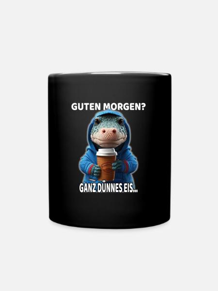 Guten Morgen? Ganz dünnes Eis! Witziges Krokodil - Tasse einfarbig - Schwarz