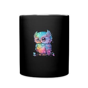 Bunte Eule Mit Großen Augen - Tasse einfarbig - Schwarz - Vorne