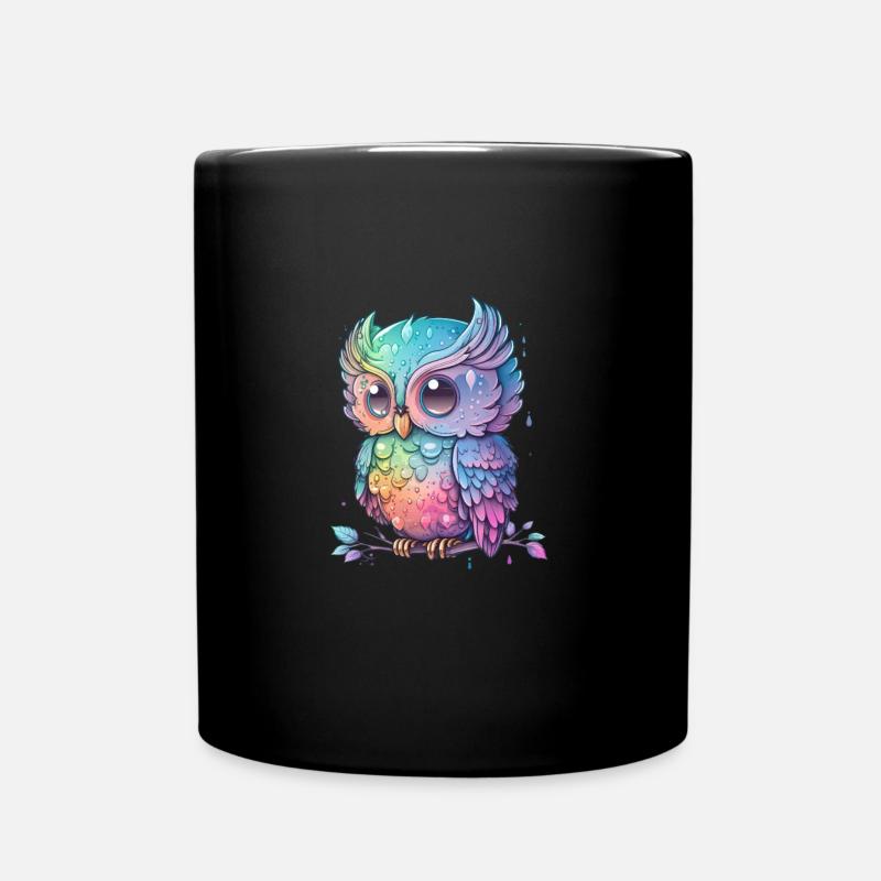 Bunte Eule Mit Großen Augen - Tasse einfarbig - Schwarz