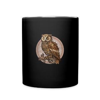 Steampunk Eule Comic style - Tasse einfarbig - Schwarz - Vorne