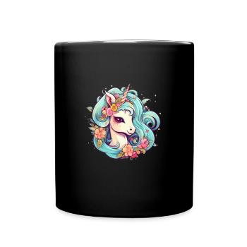 Licorne comique avec des fleurs dans les cheveux - Mug uni - noir - Devant