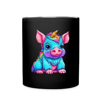 Fusion of pig and unicorn - rainbow design - Full Colour Mug - black - Front