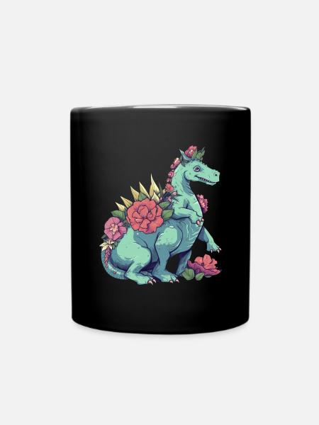 Dino Drache Sechsbeinig - Fantasievolles Fabelwese - Tasse einfarbig - Schwarz