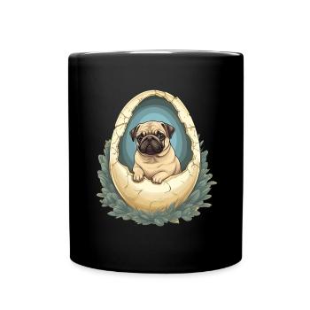 Mops Schlüpft aus Eierschale - Niedliches - Tasse einfarbig - Schwarz - Vorne