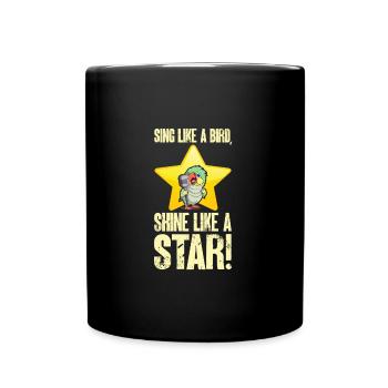 Comic Vogel am Mikrofon: Sing & Shine - Tasse einfarbig - Schwarz - Vorne
