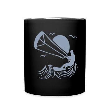 Kitesurfer Silhouette, Kiten Abenteuer Design - Tasse einfarbig - Schwarz - Vorne