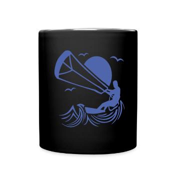 Kitesurfer Silhouette, Kiten Abenteuer Design - Tasse einfarbig - Schwarz - Vorne