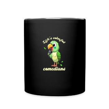 Papagei im Comic Look Mikrofon - Tasse einfarbig - Schwarz - Vorne