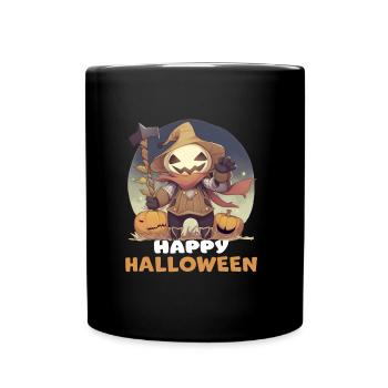 Lustige Halloween Kürbis Vogelscheuche Design - Tasse einfarbig - Schwarz - Vorne