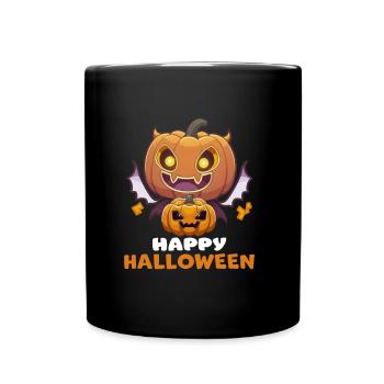 Funny Pumpkin With Wings Happy Halloween Graphic - Full Colour Mug - black - Front