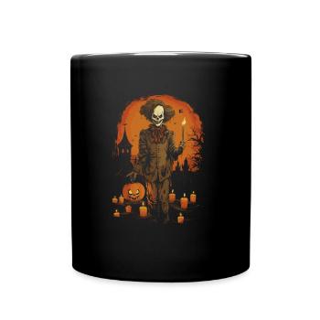 Gruseliger Clown Mit Kürbis Und Kerze Halloween - Tasse einfarbig - Schwarz - Vorne