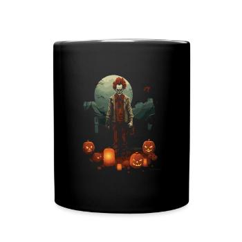 Gruseliger Clown Mit Kürbissen Vor Mond Halloween - Tasse einfarbig - Schwarz - Vorne
