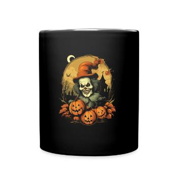 Gruseliger Clown Mit Kürbissen Und Mond Halloween - Tasse einfarbig - Schwarz - Vorne
