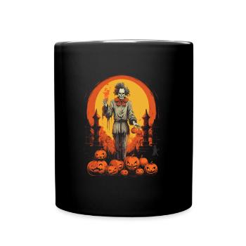 Gruseliger Halloween Clown Mit Kürbissen Und Mond - Tasse einfarbig - Schwarz - Vorne