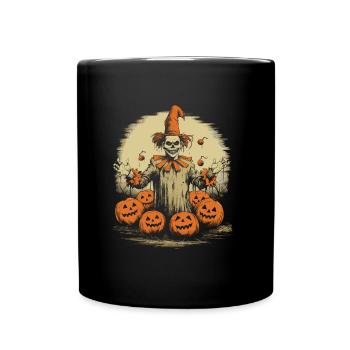 Gruseliger Clown Mit Mond und Kürbissen Halloween - Tasse einfarbig - Schwarz - Vorne
