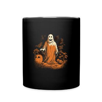 Spooky Ghost with Pumpkins Halloween Design - Full Colour Mug - black - Front