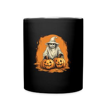 Spooky Ghost with Pumpkins Halloween Design - Full Colour Mug - black - Front